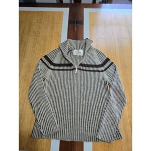 CARBON Individual Style Zip-Up Sweater – Men's Medium – Brown/Beige Striped
